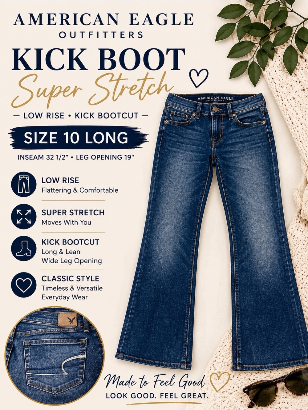 American Eagle Outfitters Women’s Kick Boot Super Stretch Jeans - Dark Blue